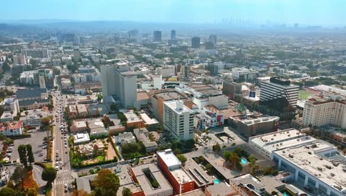 Sunlit landscape of a vibrant metropolis at daytime. Los Angeles, California, USA