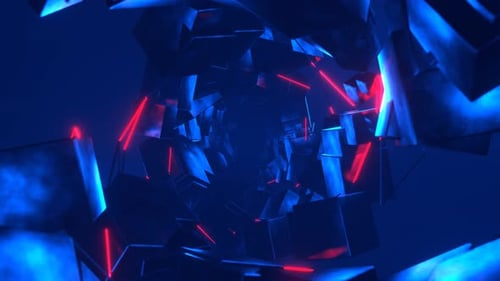 Red And Blue Strobe Floating Cube Tunnel Background Vj Loop In 4K