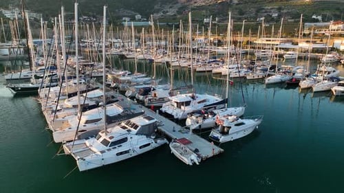 A Beautiful Large Bay with a Marina for Yachts Speedboats and Boats Mediterranean Sea Summer Time