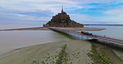 Aerial View of Amazing Mont Saint Michel Castle Fly Over Mont SaintMichel One of Europe's Most