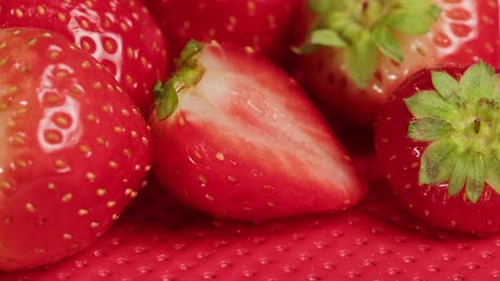 Fresh Red Strawberries in Bowl Closeup Sweet Berries Among Fruits Peeling strawberryHealth and Food