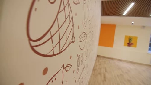 Pattern of Different Food Products and Doodles in Cafeteria