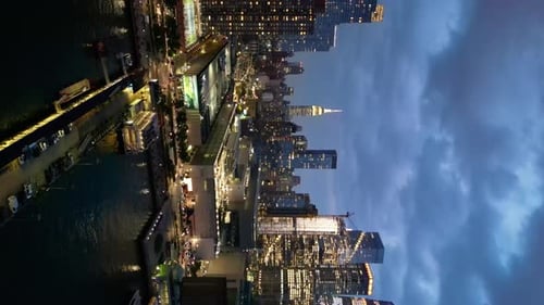 Aerial View of the Cityscape of Night New York USA