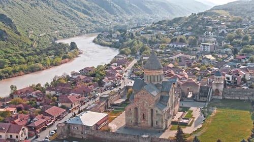Cathedral By A Town Aerial