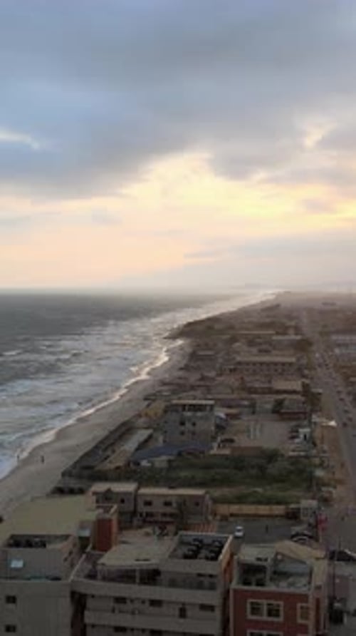 Beautiful top view over beach. Coast landscape in Ghana