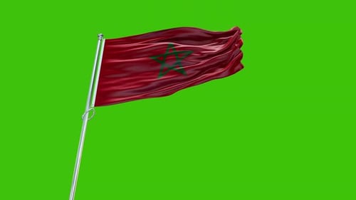 Waving Flag of Morocco on Green Screen