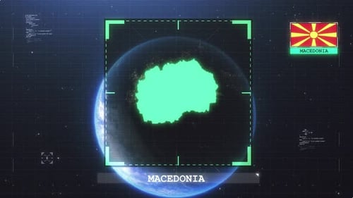 Futuristic Digital Map Reveal of Macedonia with Glitch Effect
