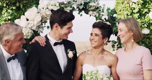 Happy Couple Celebrates Wedding Day with Loved Ones