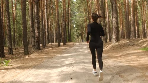 Young Sportswoman Running in the Forest on a Sunny Day