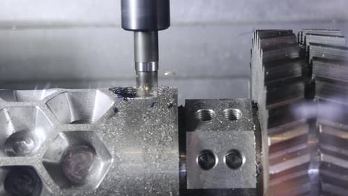 Milling Machine Cutting Metal in Factory Close-Up