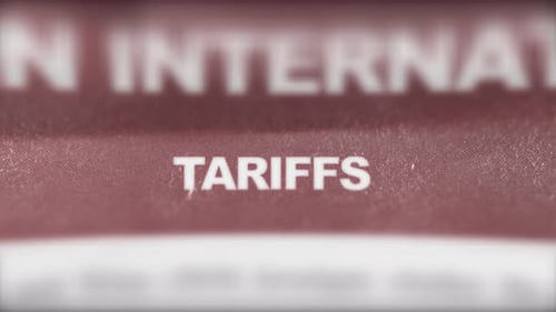 Tariffs Word Highlight Animation on Blurred Document Background