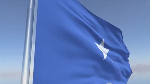 Realistic Waving Blue Flag with White Star
