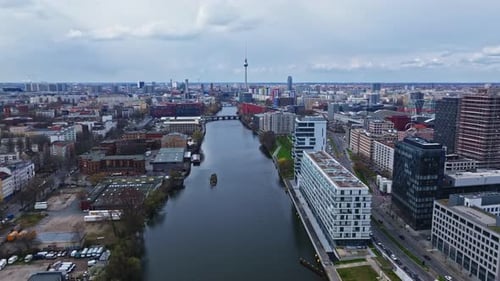 Aerial view of spree river , Berlin , Germany