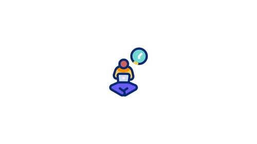 Flat Design Icon Animation of Person Working on Laptop with Clock
