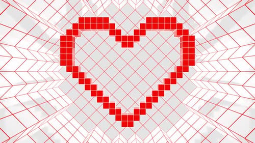 Red And White Pixel Heart Background Vj Loop In HD
