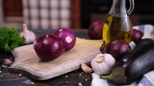 Fresh Vegetables Still Life with Rustic Kitchen Elements