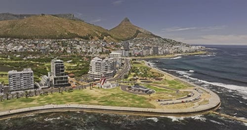 Cape Town South Africa Aerial v41 flyover capturing a coastal cityscape featuring modern buildings