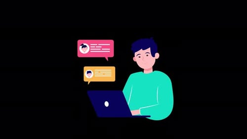 Flat Design Animation of Person Chatting on Laptop