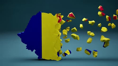 3D Map of Romania Assembling with National Flag Animation