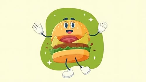 Happy Cartoon Hamburger Character Waving Animation
