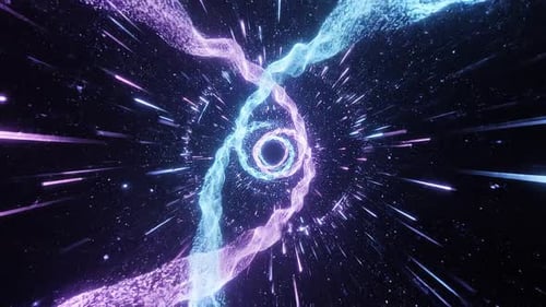 Blue Abstract Futuristic Tunnel Made Of Glowing Particles And Light Streaks