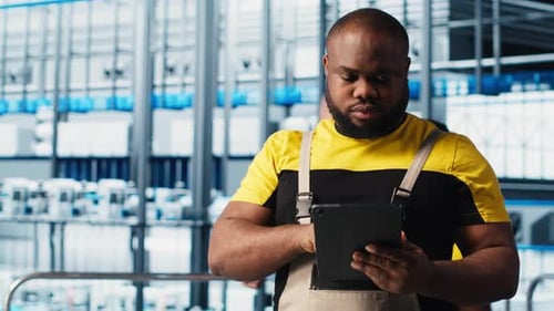 Un ingénieur d'usine intelligente supervise le fonctionnement des bras robotiques et des chaînes de montage