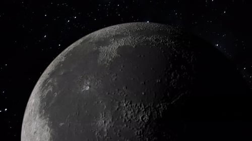 3D Rendered Moon Rotating in Starry Space Background