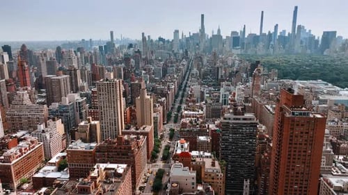 Metropolis modern landmark buildings. American manhattan city overview.