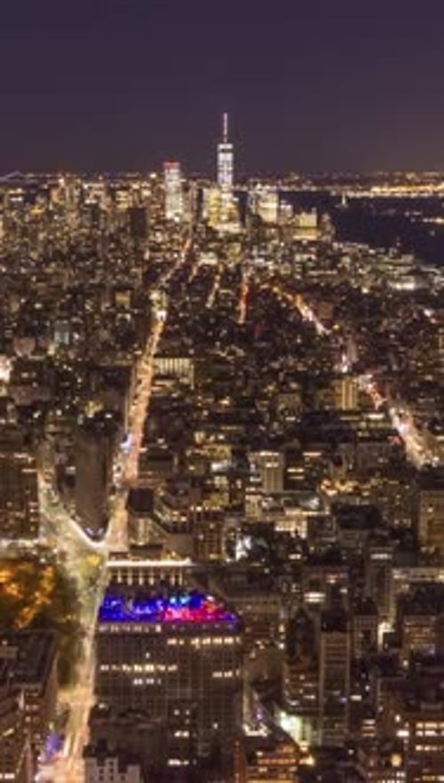 Skyline of Manhattan New York at Night United States of America Aerial View Vertical Video