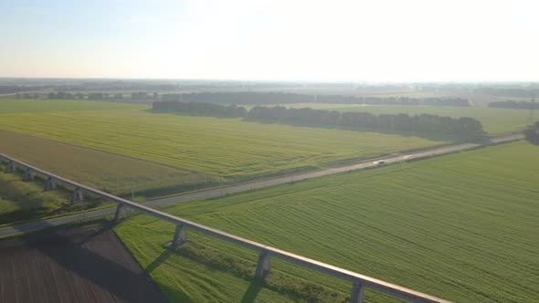 Aerial View Of Maglev Transrapid Test Track And Vast Farmland In Lathen ...