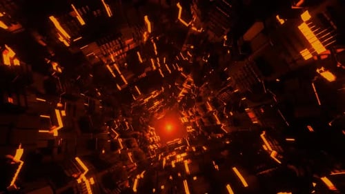 Futuristic Glowing Orange Tunnel Animation Loop