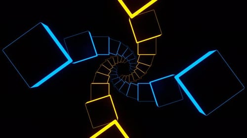 Blue And Orange Neon Futuristic Spiral Squares Background Vj Loop In 4K