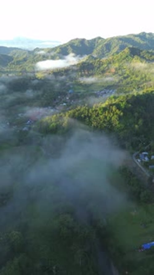 Aerial View of Mountains with Foggy Landscape