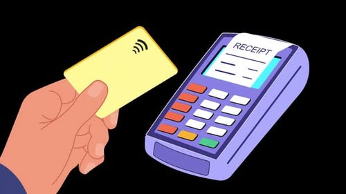 contactless card payment pos terminal receipt alpha channel animation