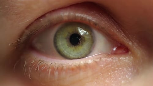 Extreme Close Up of Woman Opening Beautiful Eye with Green Iris