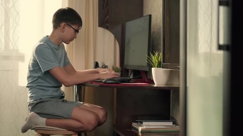 Boy Surfing Using Desktop Computer at Home