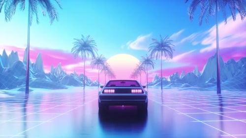 Riding Car Synthwave Backdrop Loop