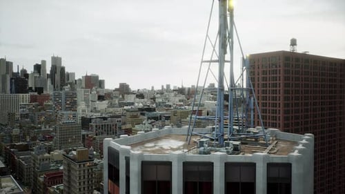 The Roof of Building with Skyscrapers View on the City