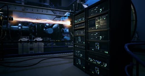 High Tech Laboratory Environment Showcasing Advanced Equipment and Energy Flow