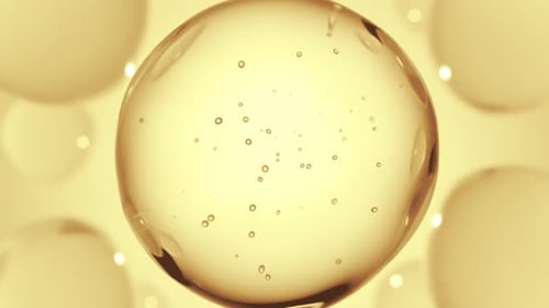 Golden Fluid Spheres Background with Bubbles