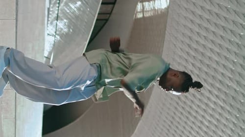 Talented Performer Dancing Stadium Alone Vertical Rhythmical Dancer Improvising