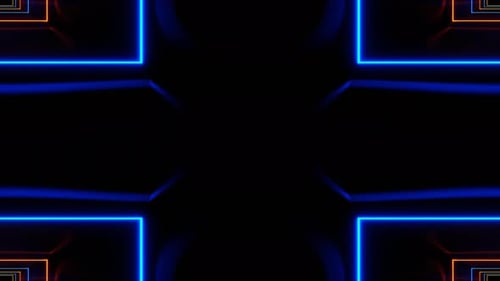 Blauer und orangefarbener Neonrahmen-Kaleidoskop-Hintergrund VJ Loop In 4K