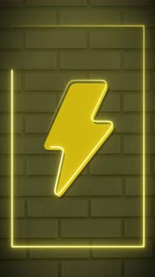 Yellow Neon Lightning Bolt Sign on Brick Wall Loop