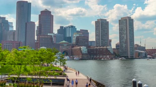 Daytime Boston Time Lapse Over Harbor