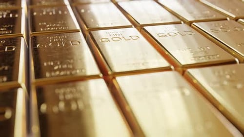 Real gold bars and golden ingots in the bank's vault as the financial stability