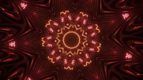 Star shaped object with red cubes and orange lasers. Kaleidoscope VJ loop