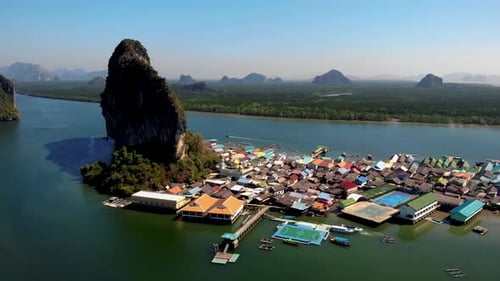 Panyee Island Thailand Gypsy Muslim Village Wooden House on the Water at Phangnga Bay