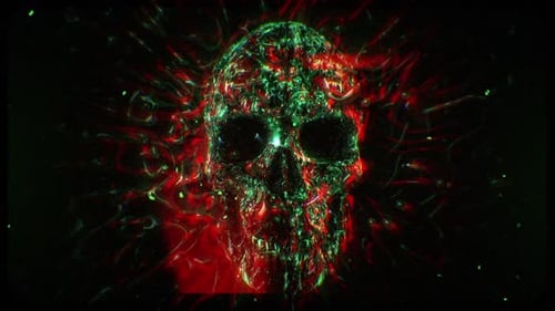 Glitch Style Digital Skull Abstract Loop Background