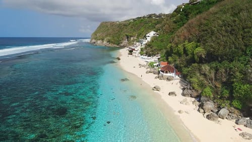 Scenic Landscape with Mountain Coastline and Idyllic Tropical Beach with Blue Ocean Aerial View with