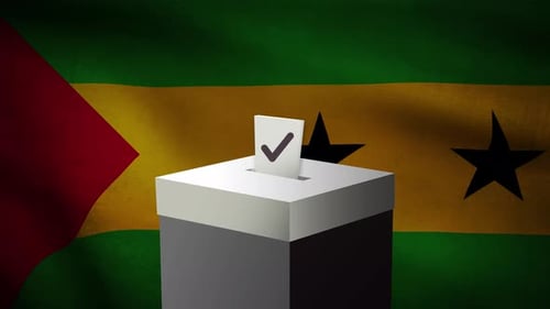 Animated Ballot Box and Vote with Waving Flag Background